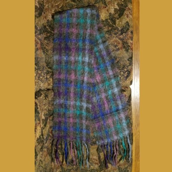 Robinson's Other - COPY - Mohair scarf, soft, multi & gray, plaid, vintage, unisex, Robinson's